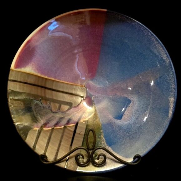 Handmade CLAY PLATE! Abstract Blue and Purple Ceramic Plate. Signed By Artist - Picture 5 of 5